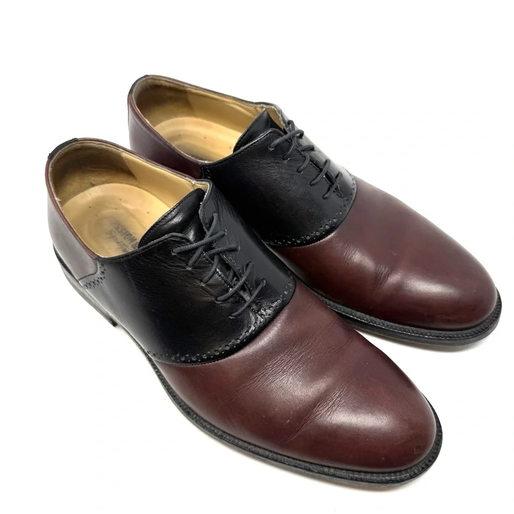 Johnston & Murphy Conrad Saddle‎ Dress Oxfords Shoes Brown Black 8.5 M Leather